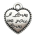 Silberner Herzanhänger aus Legierung mit I Love You Gravur für DIY-Schmuckherstellung - I Love You Herz 12x13mm