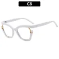 White cat-eye blue light blocking glasses with gold metal accents and pearl details - Solid White Frame