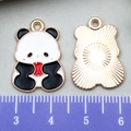 Panda enamel pendant charm in golden metal finish for DIY jewelry crafts 2cm size - Panda Holding Apple