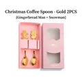 2PCS golden stainless steel Christmas spoons with gingerbread man and snowman in pink gift box - Pink Box 2PCS Set (Snowman+Gingerbread) / Silver