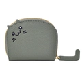 Cute cat-shaped card holder in sage green faux leather with unique cat tail zipper pull - Green