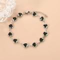 Silver stainless steel bracelet with dark green heart-shaped glass stones and lobster clasp - Dark Green