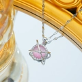 Collar planeta de acero titanio con opalo rosa y circonitas bañado en oro de 18k - Planeta con Piedra Principal Rosa (C523 Plateado Rosa)