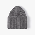 Dark grey ribbed knit beanie for winter featuring a minimalist high cuff design - Dark Gray