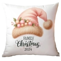Pink Christmas snowman pillowcase with Family Christmas 2024 print on white fabric - Family Christmas 2024 (TQDS88-8)