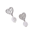 Pendientes minimalistas de acero con tachuelas de corazón y gotas de perlas barrocas - Color Acero