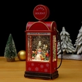 Retro red gas station snow globe with snowman miniature and glittering snow effect - Snowman and Boy