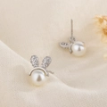Schattige konijn pareloorbellen van S925 sterling zilver met glanzende zirkonia - c70 Konijn / Zilver