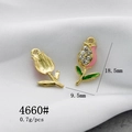 Detail of tulip pendant charm showing dimensions 18.5x9.5mm and pink enamel with rhinestones - 4660# Pink Tulip with Rhinestone