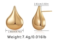 Detail view of golden waterdrop earrings showing dimensions 2.61cm by 1.93cm and weight 7.4g - Mirror Teardrop Style (KE1120) / Gold
