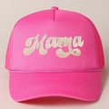 Hot pink Mama trucker hat with vintage embroidery and breathable mesh back for women - Rose Red