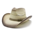 Gradient beige western straw cowboy hat with hollow vents and beaded strap decoration - M (56-58cm) / Vintage Beaded Knot Style (2)