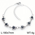 Bracelet étoile en acier inoxydable argenté avec zircons noirs et fermoir mousqueton - Couleur Acier (Strass Noir) (KB183085-TJG)