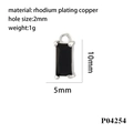 Detailed dimensions of 10x5mm rectangle black zircon pendant with rhodium plating copper - Silver/Black Zirconia(P04254)