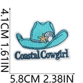 Detail view of Coastal Cowgirl denim hat embroidery patch with dimensions 4.1cm by 5.8cm - Style 17-Coastal Cowgirl Cowboy Hat