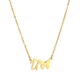 Close-up of gold titanium steel necklace with cursive letter U and butterfly pendant - Gold U