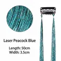 Laser Peacock Blue tinsel hair extension with 50cm length and metal BB clip - Laser Peacock Blue