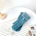 Guantes de invierno azules para mujer con ribete de piel sintética y pantalla táctil - Talla única / Azul Con Etiqueta