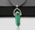 Hexagonal green malachite stone column pendant with silver metal cap and black cord - Malachite (Pendant Only)