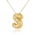 Detail of 18k gold plated chunky letter S pendant with sparkling zircon inlay - Letter S