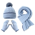 Set invernale azzurro con berretto in pile sciarpa e guanti touch screen - Blu