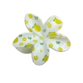 White frangipani hair claw clip with vibrant lemon and leaf print for summer hairstyles - UV Print Plumeria [Lemon]
