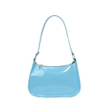 Glossy bright blue patent leather shoulder bag with sleek curved design and gold zipper - Blue