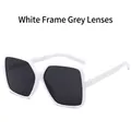 Fashionable oversized square sunglasses featuring white frames and grey tinted lenses - White Frame Gray Lens
