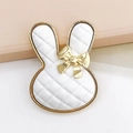 White checkered rabbit head charm with gold trim and bow for DIY shoe accessories - Pure White