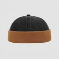 Detail of kids two-tone miki hat featuring black denim and brown cuff in hip-hop style - 52cm (3-6 Years) / Black