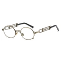 Steampunk round metal sunglasses with hollow industrial temples in bronze finish - Gunmetal Frame Clear Lens