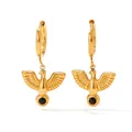 Orecchini a cerchio dorati a forma di uccello con pietra centrale in zircone nero - Oro Con Zircone Nero (KDE930)