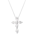 Close-up of cross pendant with micro-pawned crystals and elegant silver box chain - White Gold Color White Zirconia Necklace