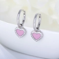 S925 sterling silver hoop earrings with pink heart charms and white cubic zirconia - Pink Heart Style / White Gold (KE3897C)