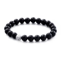 Vintage matte black agate beads bracelet with white turquoise accent for men and women - Matte Black Beads With Single White Marble Pattern Bead (KB109645-Z)