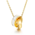 Chic gold-tone cross chain necklace with interlocking white marble and metal double rings - Gold Double Ring White Marble Texture Necklace(KN25608-K)