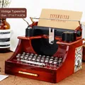 Retro typewriter music box model in reddish brown wood grain finish, size 17x14.7x14.8cm - Typewriter Clockwork Music Box