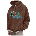 Men's dark brown hoodie with Thanksgiving LOVE graphic and pumpkin turkey print - S / Tops / Dark Brown