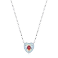 S925 Sterling Silber Herzkette mit schillerndem Edelstein und blauer Emaille - 925er Silber / Bonbonfarbene Herz-Halskette
