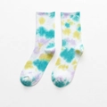 Tie-dye mid-calf cotton socks featuring a vibrant yellow, blue, and purple color pattern - Yellow Blue Purple