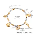 Pulsera de cuentas de acero inoxidable con temática marina y dijes de estrella de mar - 17+5cm / Bicolor (E188)
