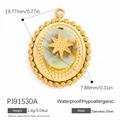 18k gold plated stainless steel oval pendant with star pattern and faux jade stone - PJ91530A Green/Oval/20mm