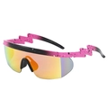 Pink and black gradient sports sunglasses with lightning temples and colorful mirrored lenses - Black Pink Frame Red Lens