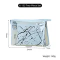 Detailed size specifications for light blue two-piece marble pattern makeup bag set - X-152 Two-Piece Set Blue