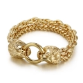 Bracciale da uomo con testa di leone e catena intrecciata in acciaio dorato - Oro
