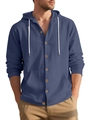 Chaqueta de camisa casual para hombre de algodón y lino azul neblina con capucha - S / Azul Marino