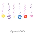 Pink and purple spiral party decorations with floral and paw print pendants for birthdays - Hanging Swirls - 6PCS