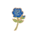 Elegante broche de flor rosa en esmalte azul con hojas verdes y contornos de metal dorado - Azul (XZ1095)