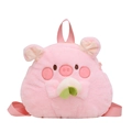 Pink plush pig backpack with cute 3D ears and peach decor for kids travel - Pink Pig