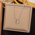 Sleek silver horseshoe pendant necklace on a delicate snake chain with a luxury gift box - H6182 Horseshoe / Steel